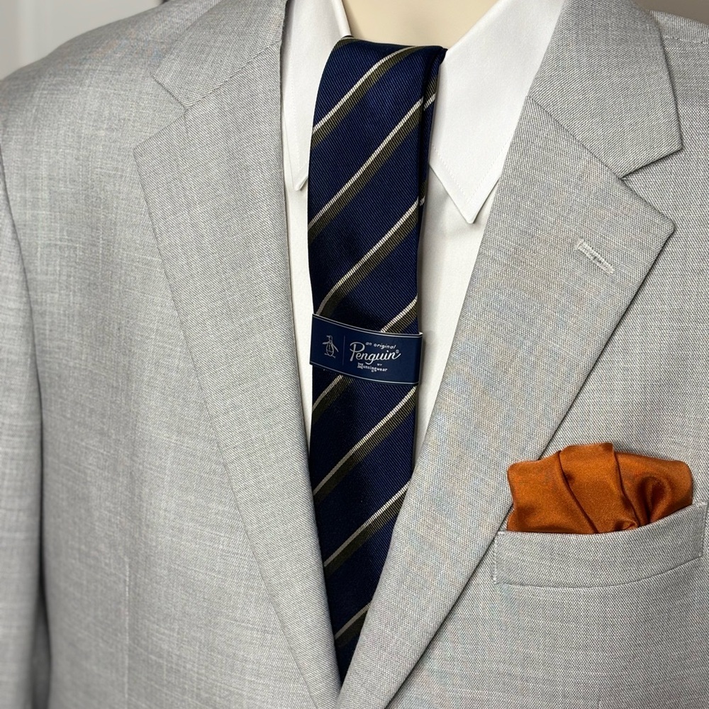 NEW!! Original Penguin Blue Striped Men's Slim Tie - Picture 3 of 3